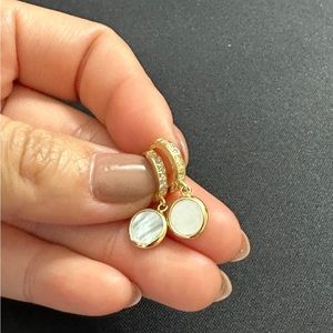 CZ Gold Hoops with Mother of Pearl